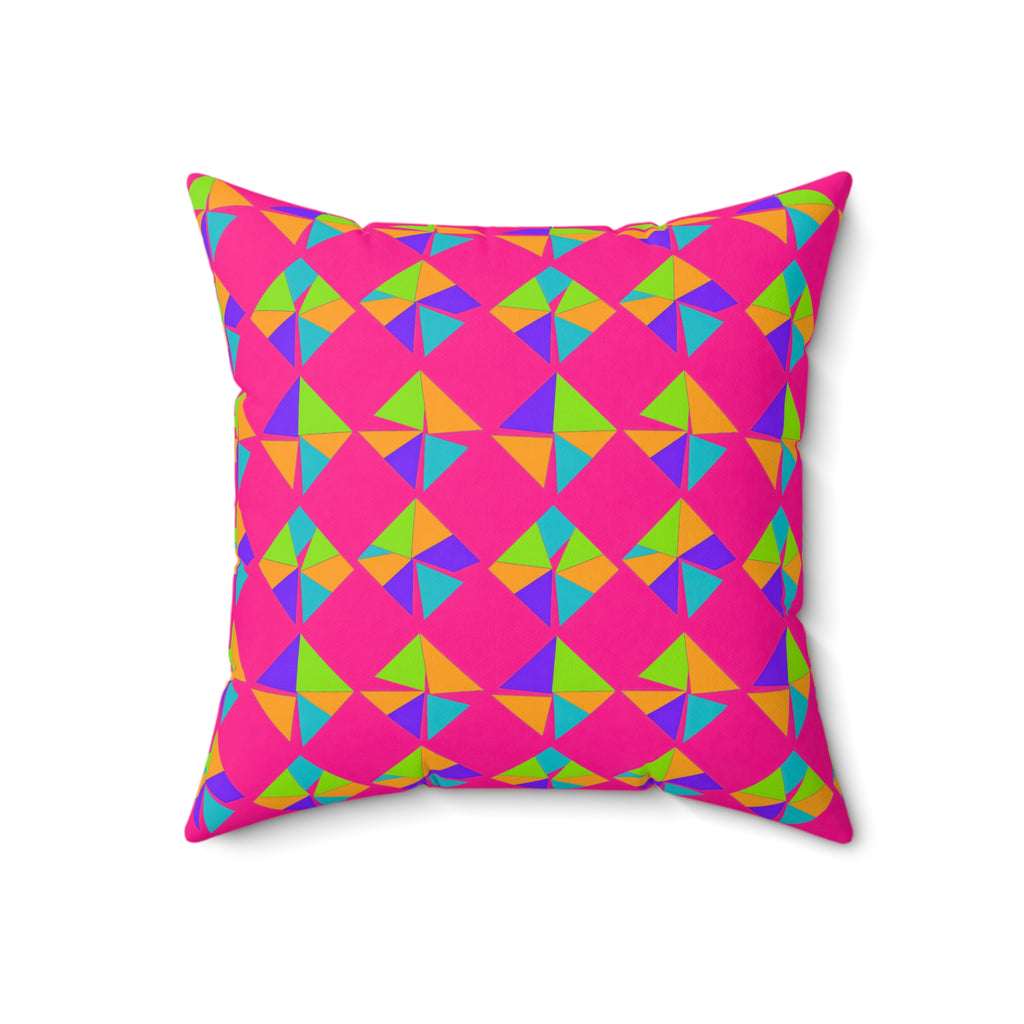 Stacked Cubist Prisms Faux Suede Cushion – Tropical Punch