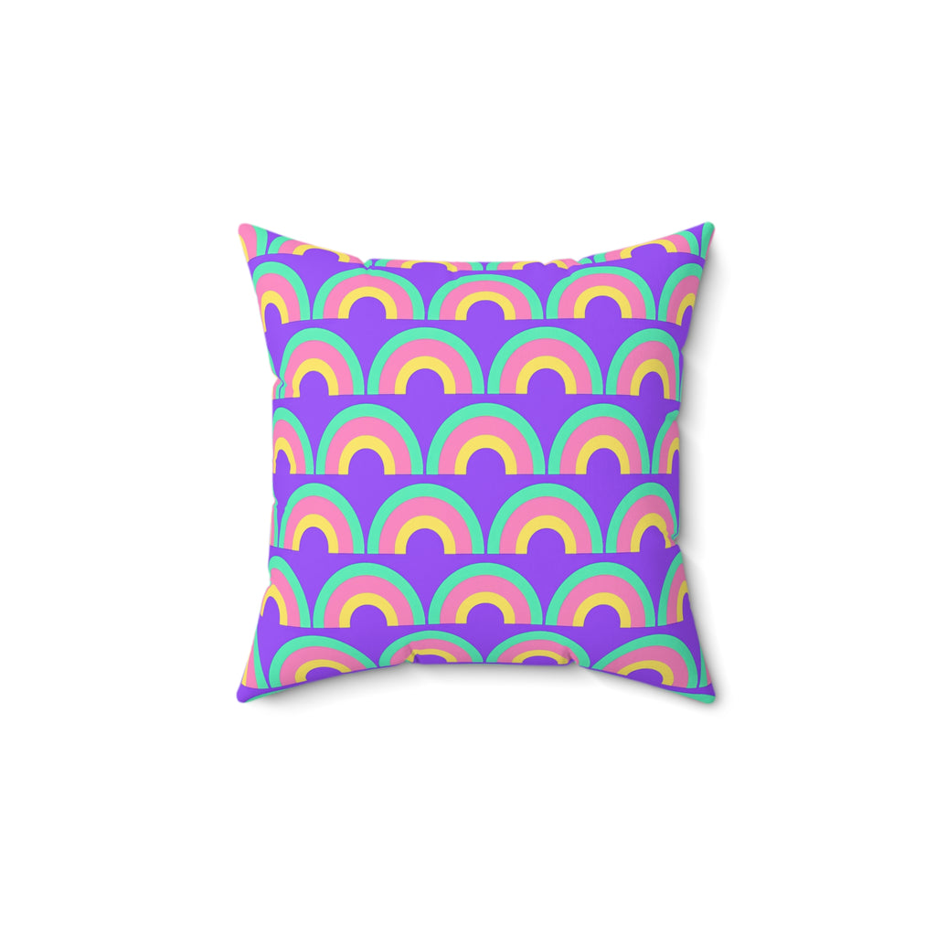 Chromatic Scallop Ripple Faux Suede Cushion – Candy Pastel on Grape