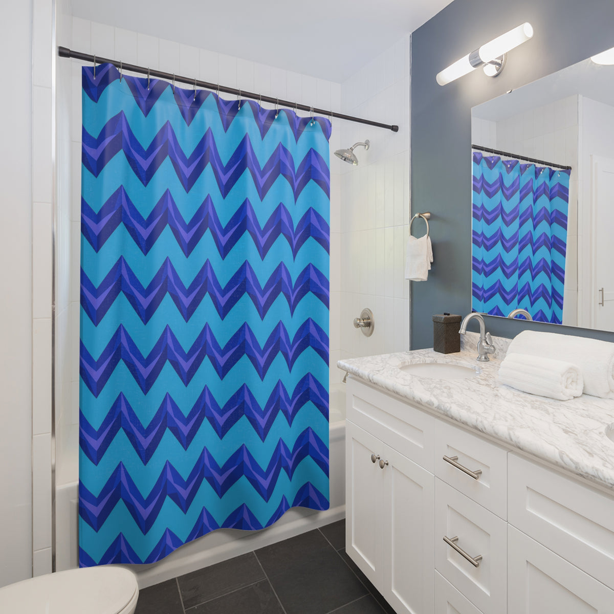 Broad Cut-Gem Chevrons Shower Curtain – Ice Jewel