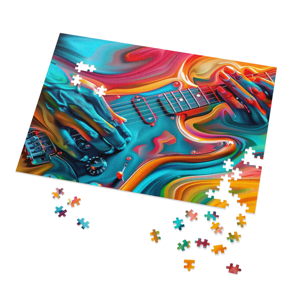 Psychedelic Guitar Hands Jigsaw Puzzle with Tin – Psychedelic Music Art