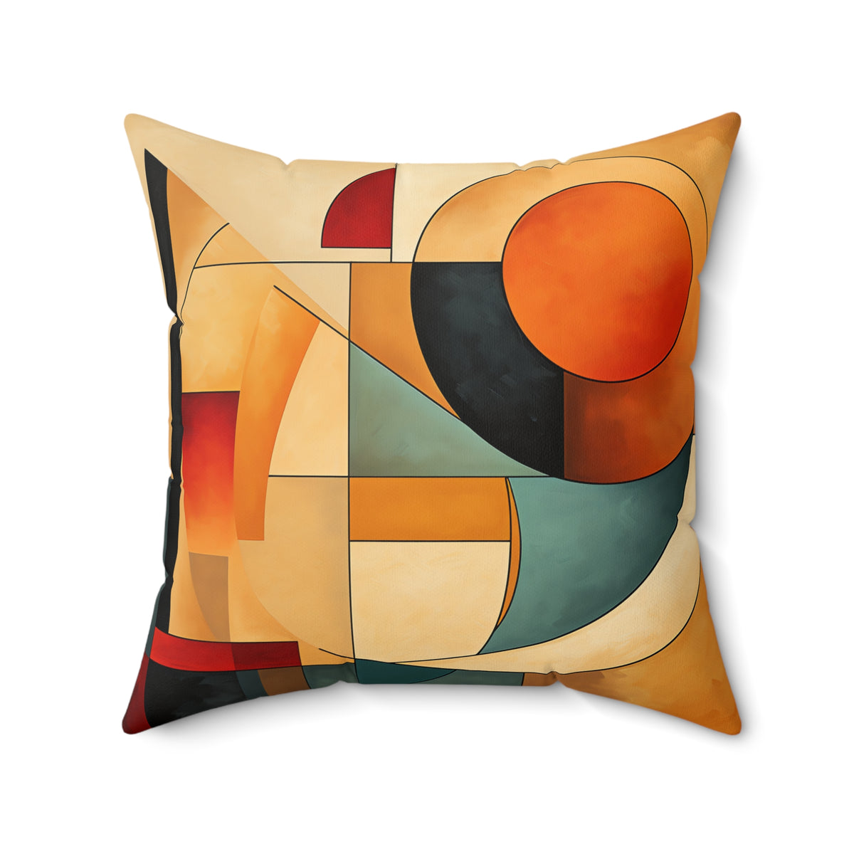 Bauhaus Moon Blocks Faux Suede Cushion – Mid-Century Geometric Art