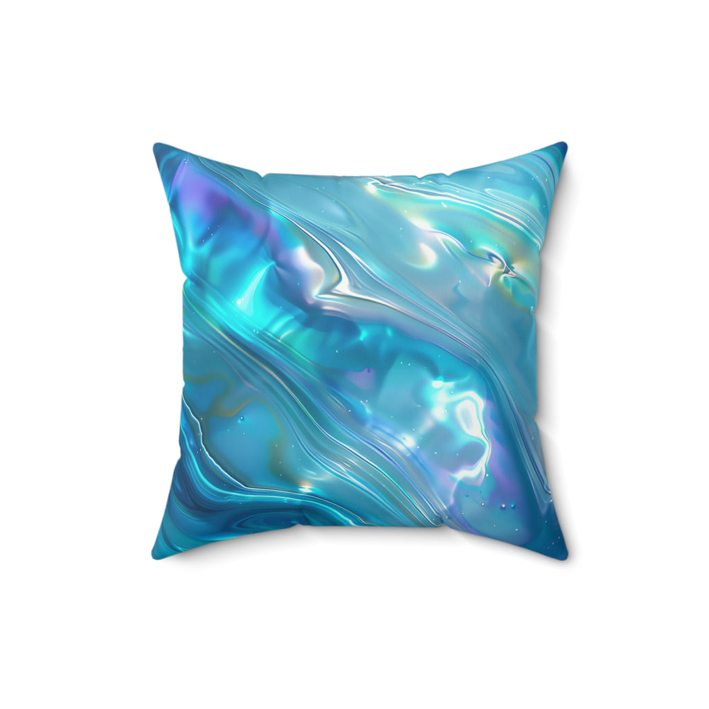 Aqua Holographic Ripple Faux Suede Cushion – Holographic-Look Abstract