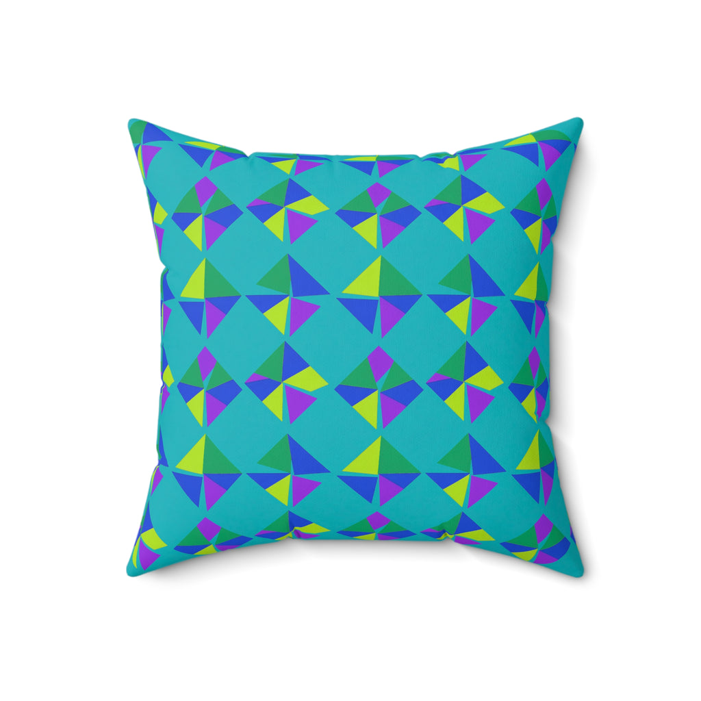 Stacked Cubist Prisms Faux Suede Cushion – Peacock Jewel