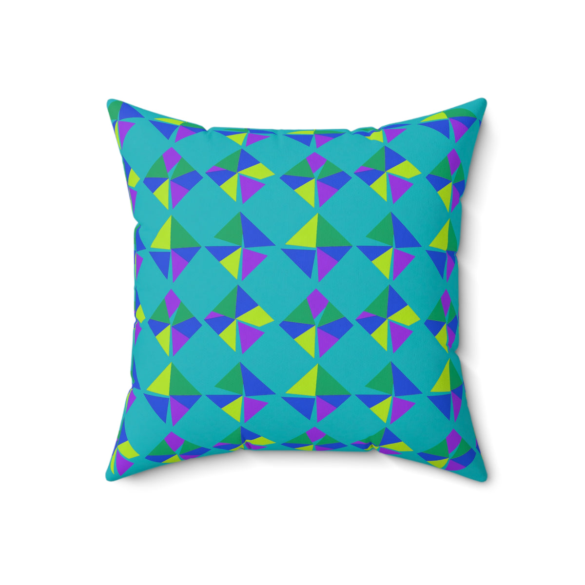 Stacked Cubist Prisms Faux Suede Cushion – Peacock Jewel