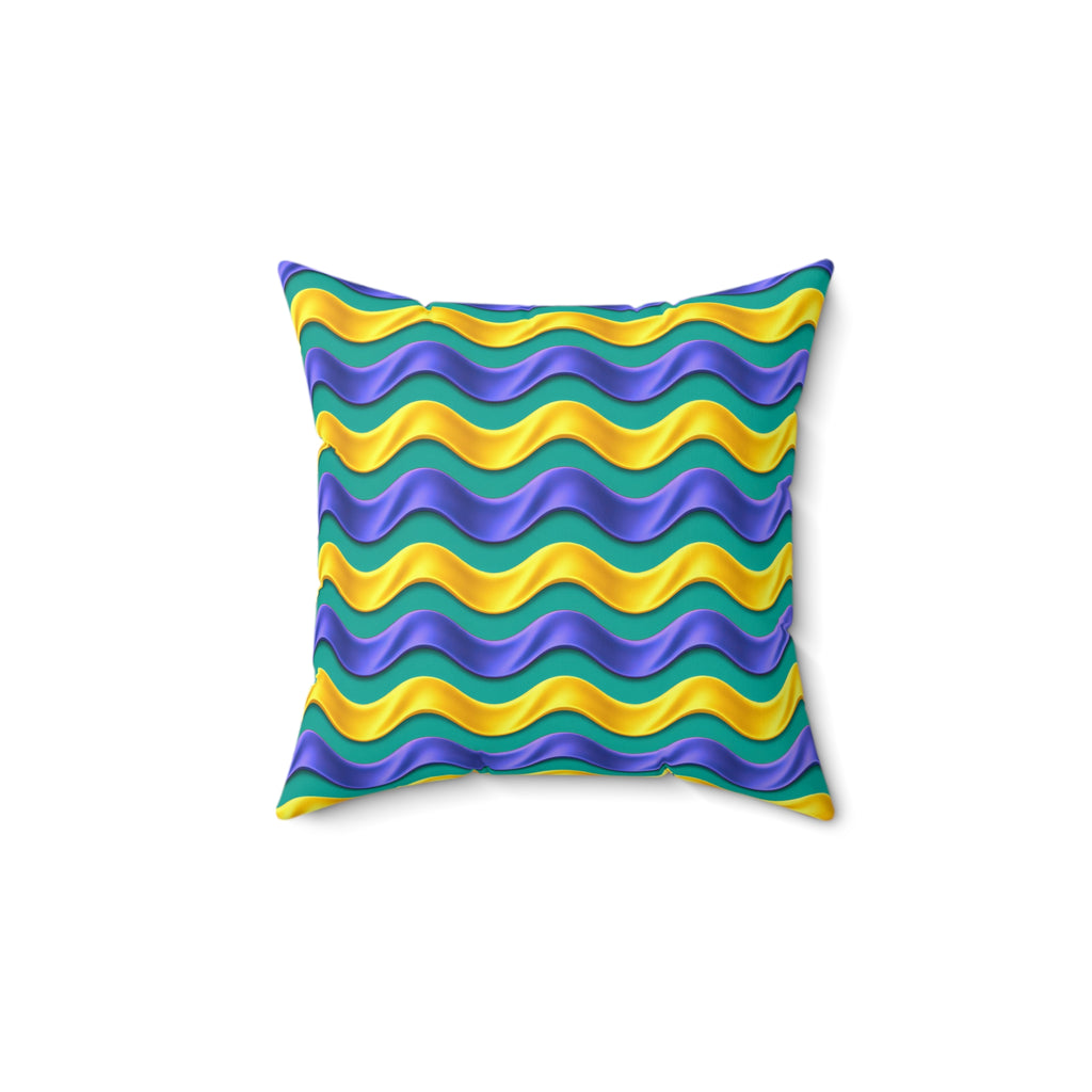 Satin Wave Bands Faux Suede Cushion – Peacock Jewel