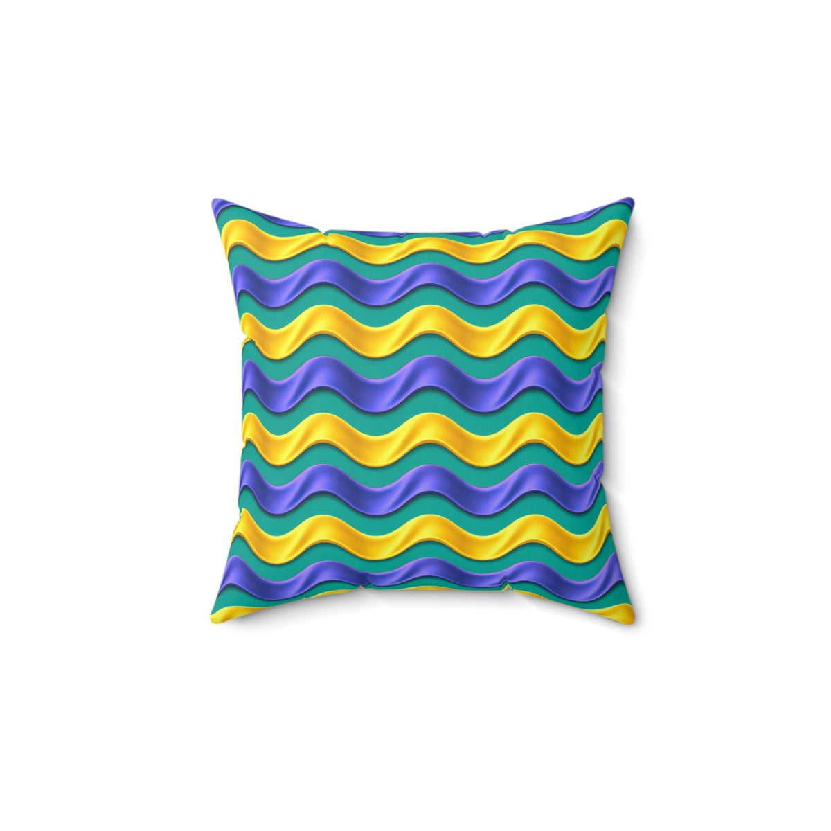 Satin Wave Bands Faux Suede Cushion – Peacock Jewel