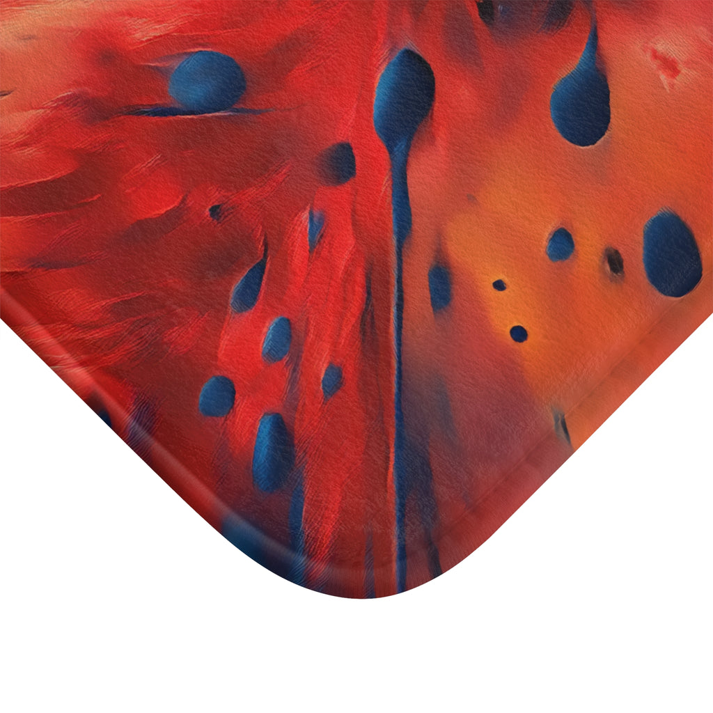 Scarlet Blue Blast Bath Mat – Abstract Explosion Art