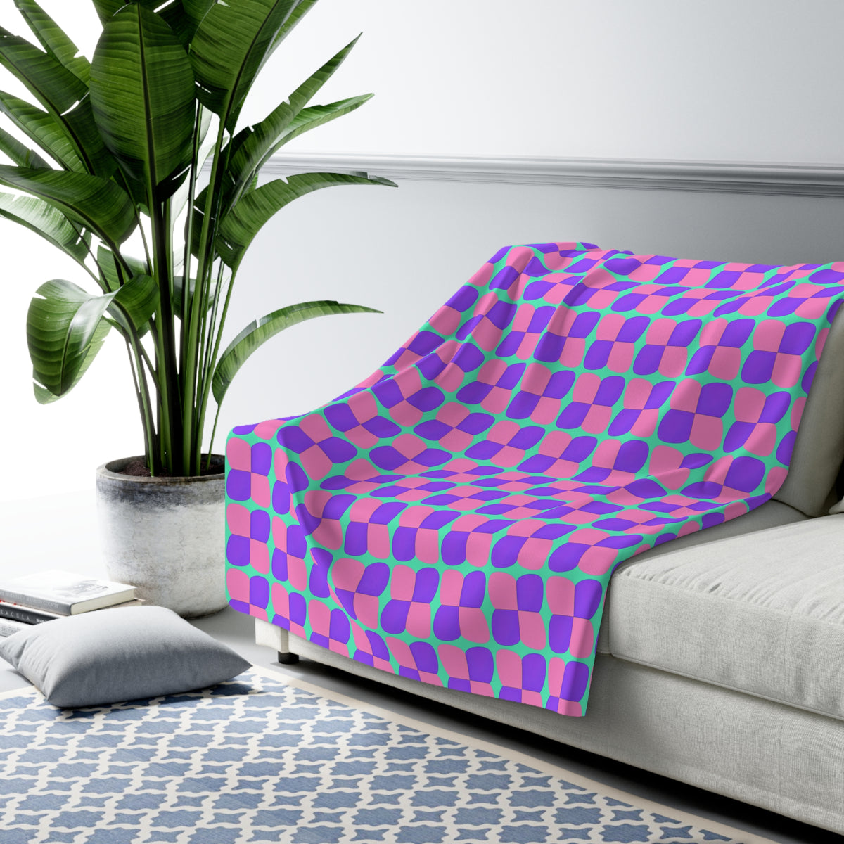 Bold Bulge Checker Sherpa Fleece Blanket – Candy Pastel on Grape