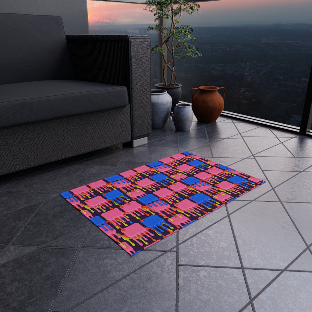 Melting Checkerboard Outdoor Rug – Psychedelic Op-Art Pattern