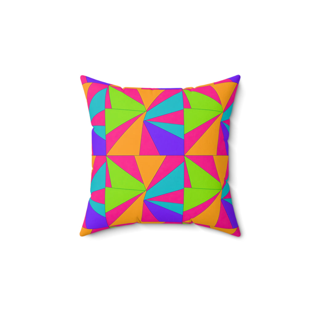Cubist Sunburst Blocks Faux Suede Cushion – Tropical Punch