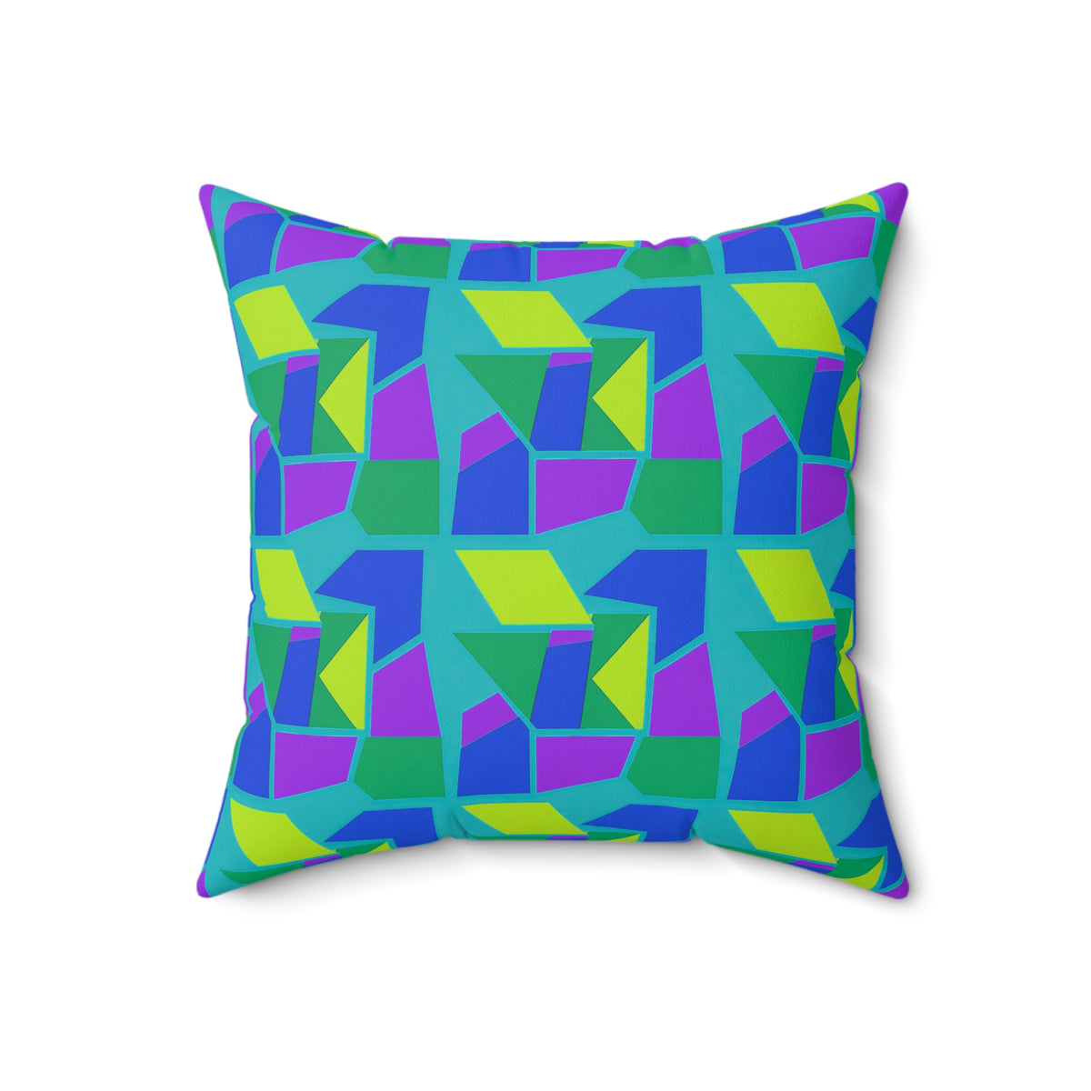 Cubist Block Quilt Faux Suede Cushion – Peacock Jewel