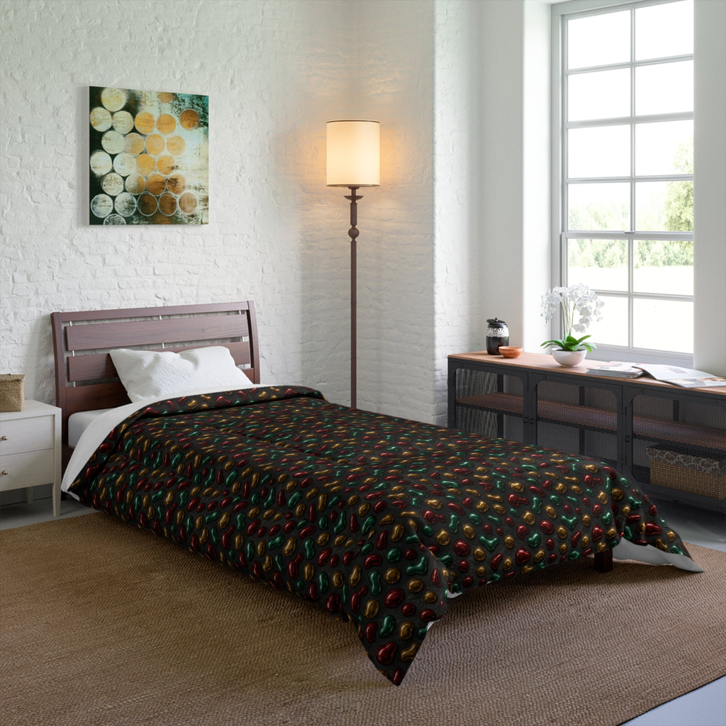 Garnet Emerald Blobs Comforter – Liquid Chrome Pattern