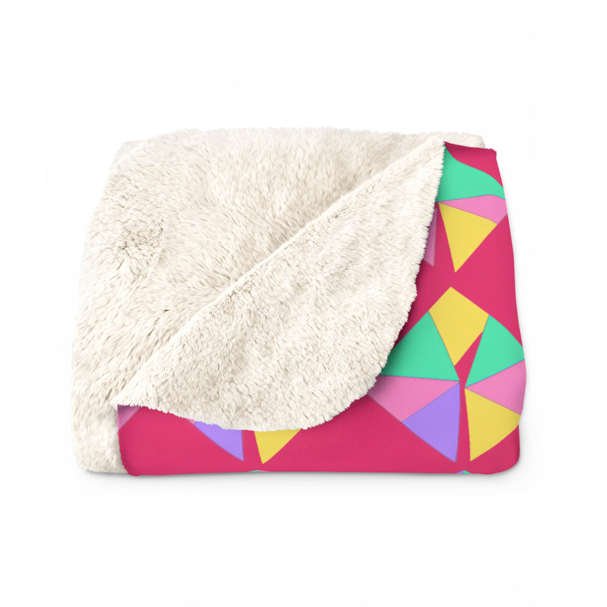 Stacked Cubist Prisms Sherpa Fleece Blanket – Candy Pop on Raspberry