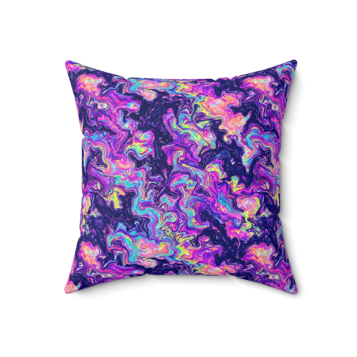 Opal Lava Marble Faux Suede Cushion – Holographic-Look Fluid Art Pattern
