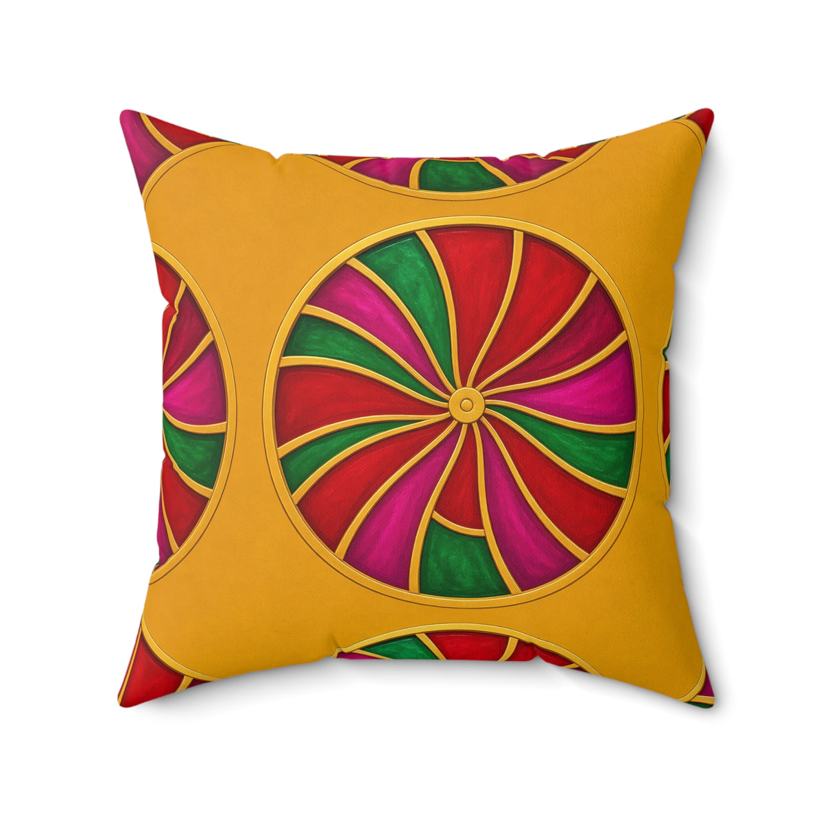 Grand Kaleido Jewel Wheels Faux Suede Cushion – Kaleidoscopic Medallion Pattern