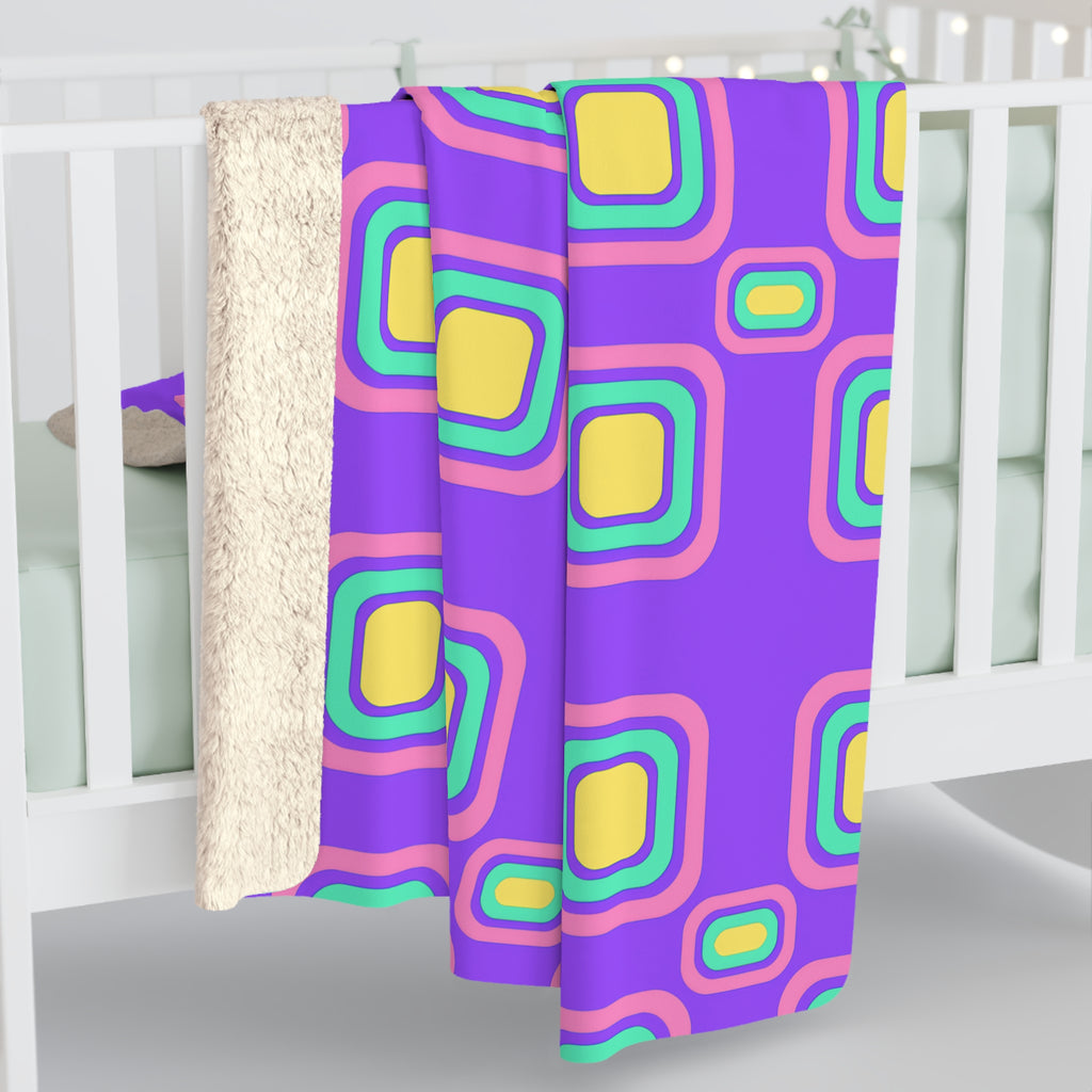 Big Ripple Squares Sherpa Fleece Blanket – Candy Pastel on Grape