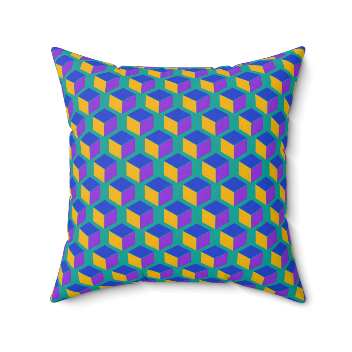 Giant Faceted Cubes II Faux Suede Cushion – Peacock Jewel