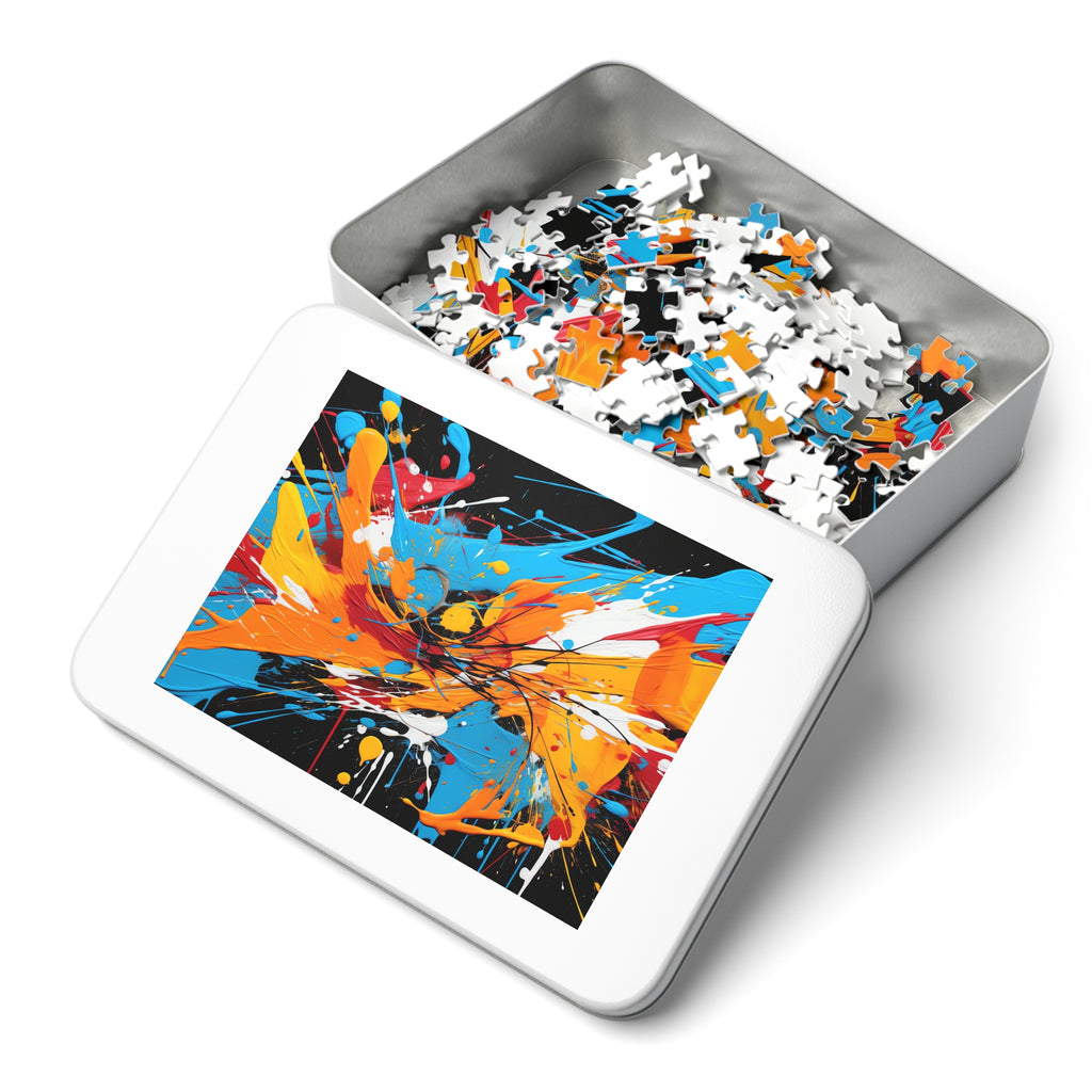 Electric Paint Splash Jigsaw Puzzle with Tin – Bold Abstract Art