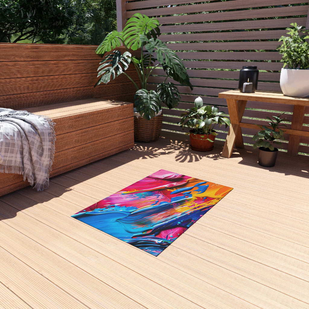 Rainbow Paint Smear Outdoor Rug – Paint Stroke Abstract