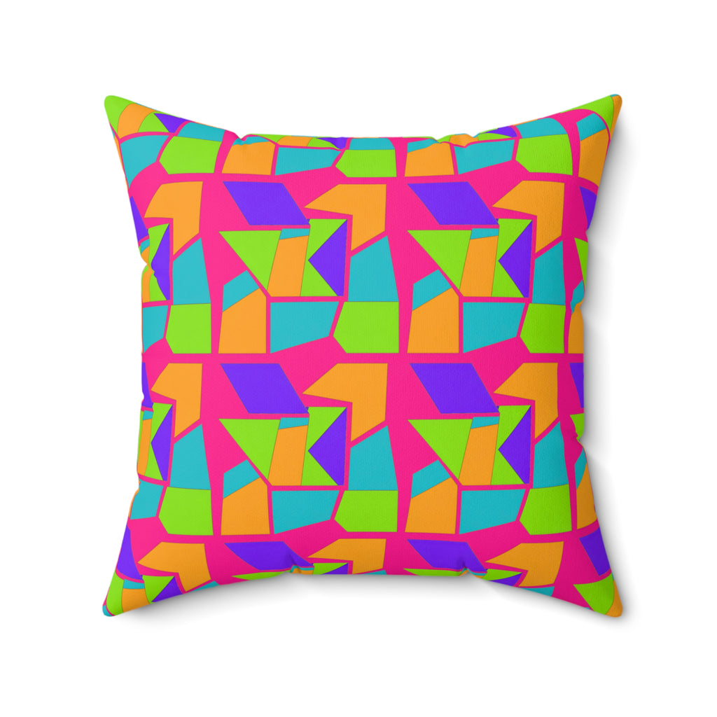 Cubist Block Quilt Faux Suede Cushion – Tropical Punch