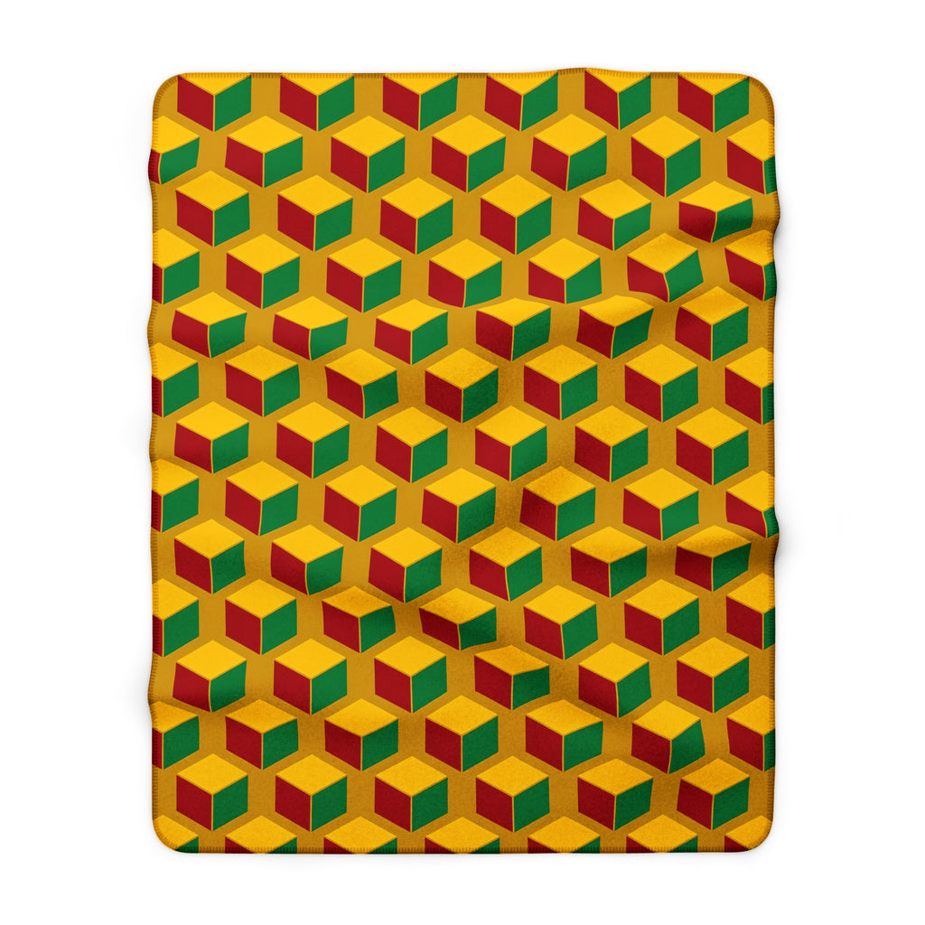 Giant Faceted Cubes II Sherpa Fleece Blanket – Isometric Op-Art Pattern