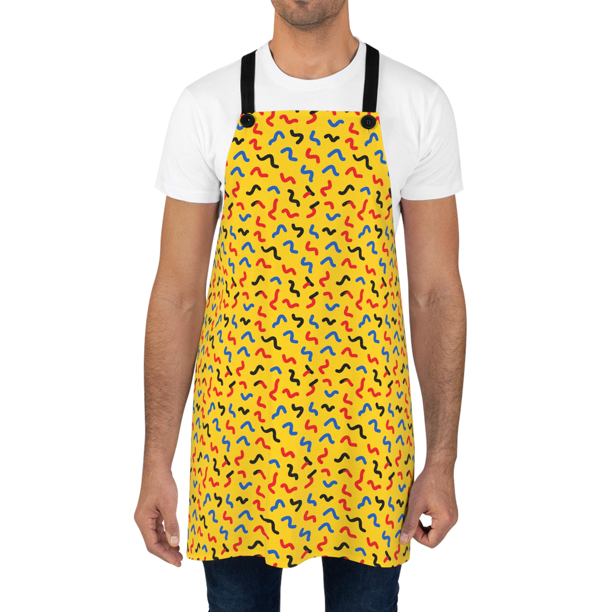 Squiggle Strokes Yellow Apron – Bold Primary Abstract Pattern
