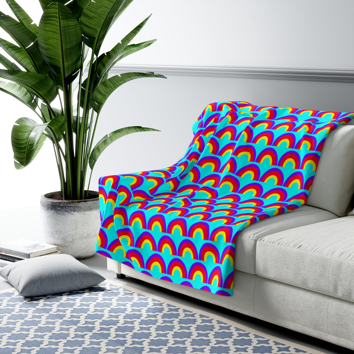 Chromatic Scallop Ripple Sherpa Fleece Blanket – Op-Art Scallops Pattern