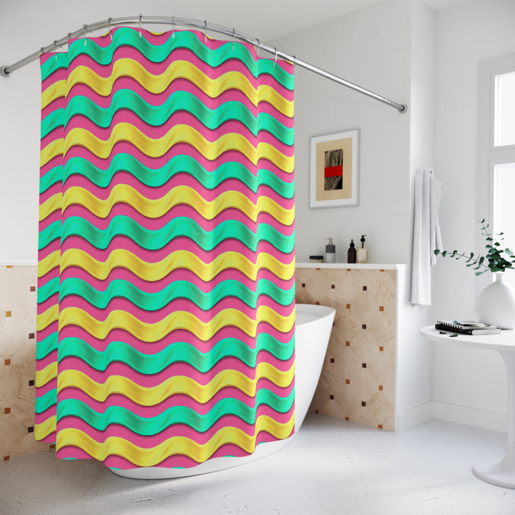 Satin Wave Bands Shower Curtain – Candy Christmas