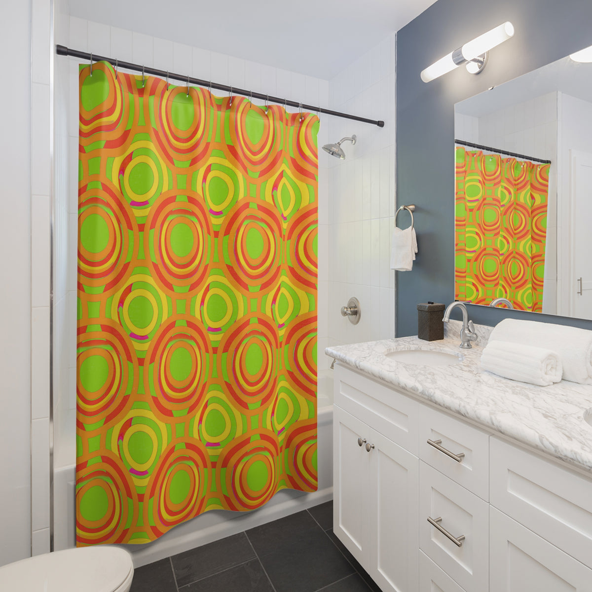 Interlocking Ring Ripples Shower Curtain – Hot Citrus