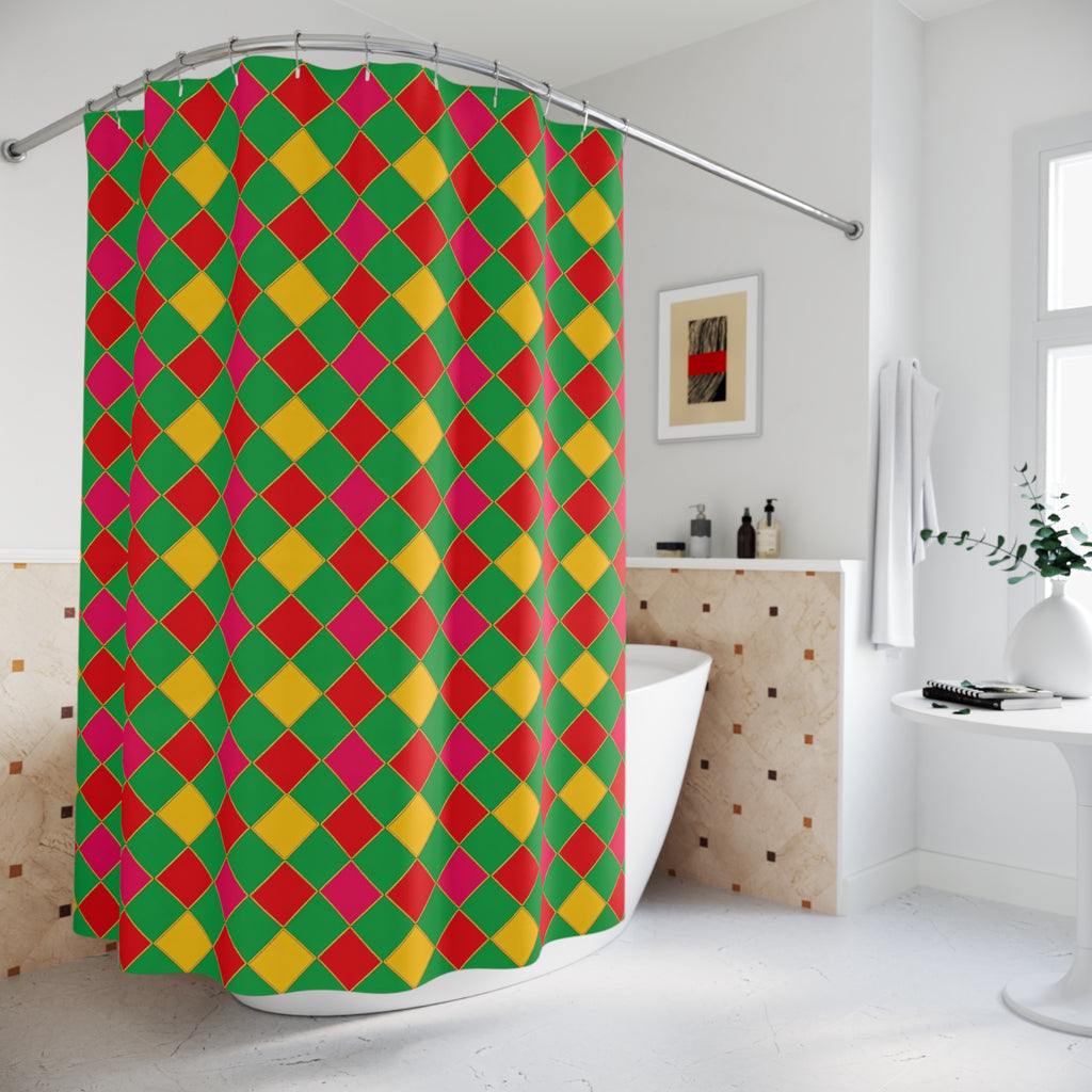 Jewel Harlequin Check Shower Curtain – Harlequin Geometric Pattern