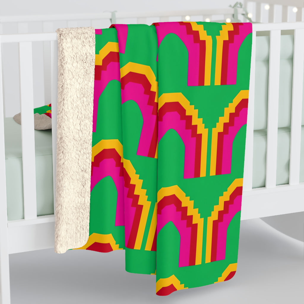 Grand Stepped Arches Sherpa Fleece Blanket – Art-Deco Arches Pattern