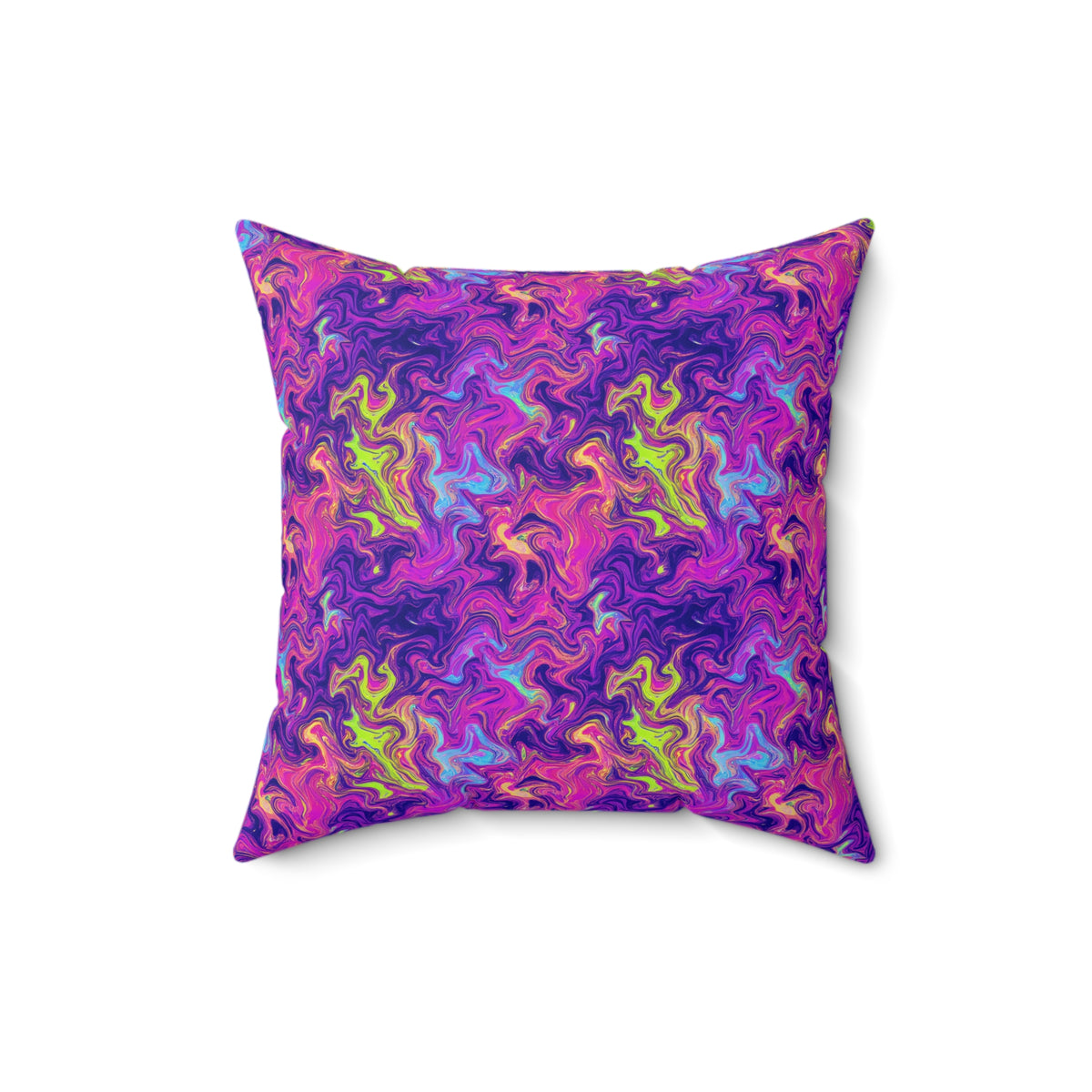 Neon Acrylic Pour Faux Suede Cushion – Psychedelic Marbling Pattern