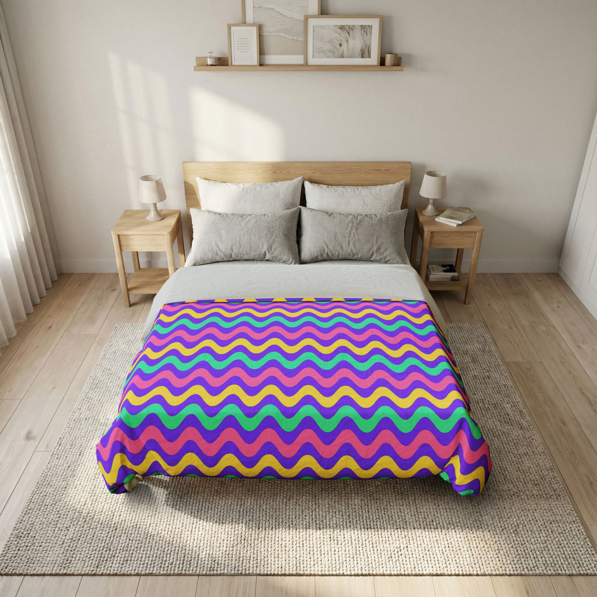 Big Ripple Chevrons Cotton Duvet Cover – Candy Pastel on Grape