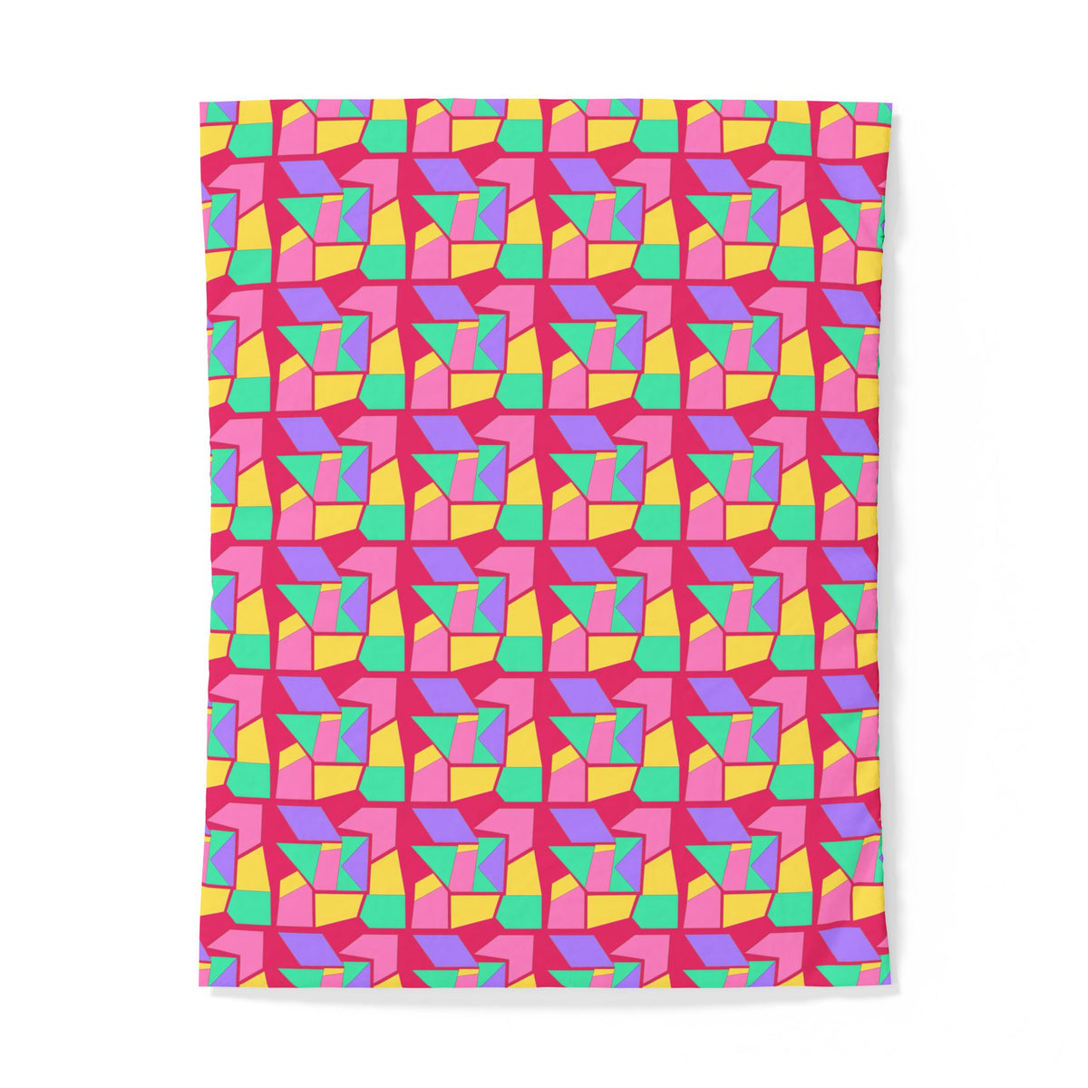 Cubist Block Quilt Cotton Duvet Cover – Candy Pop on Raspberry