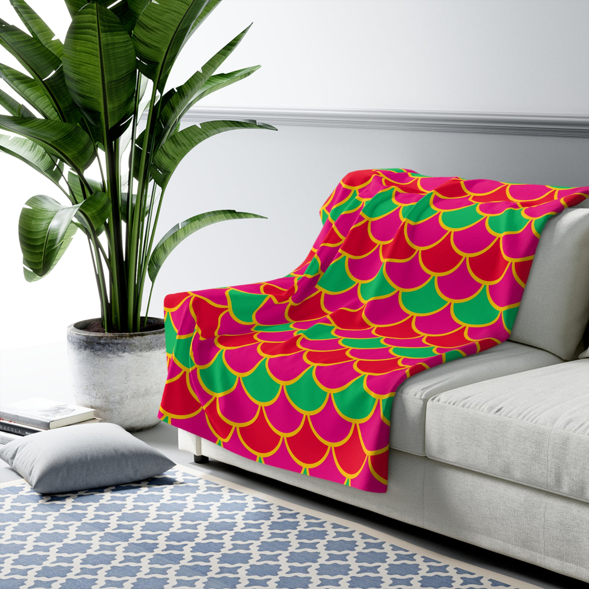 Big Jewel Scales II Sherpa Fleece Blanket – Scale Geometric Pattern