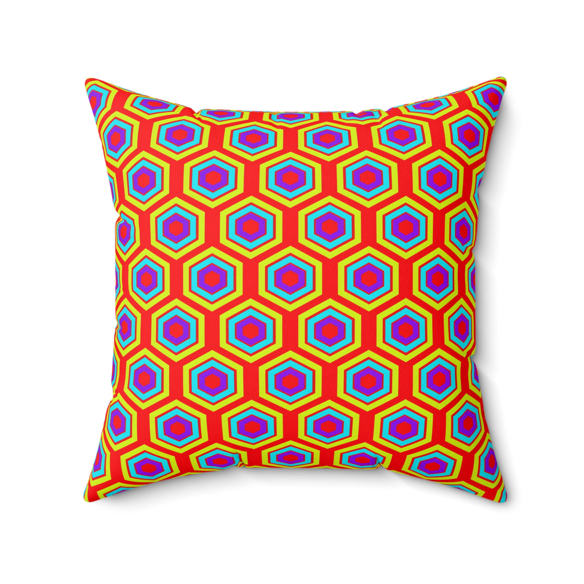 Concentric Hexagon Ripple Faux Suede Cushion – Op-Art Hexagons Pattern