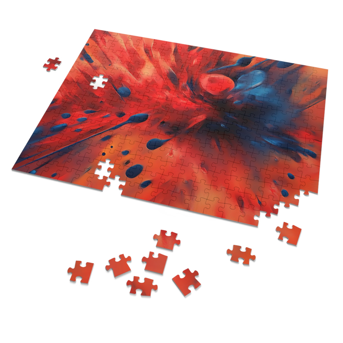 Scarlet Blue Blast Jigsaw Puzzle with Tin – Abstract Explosion Art