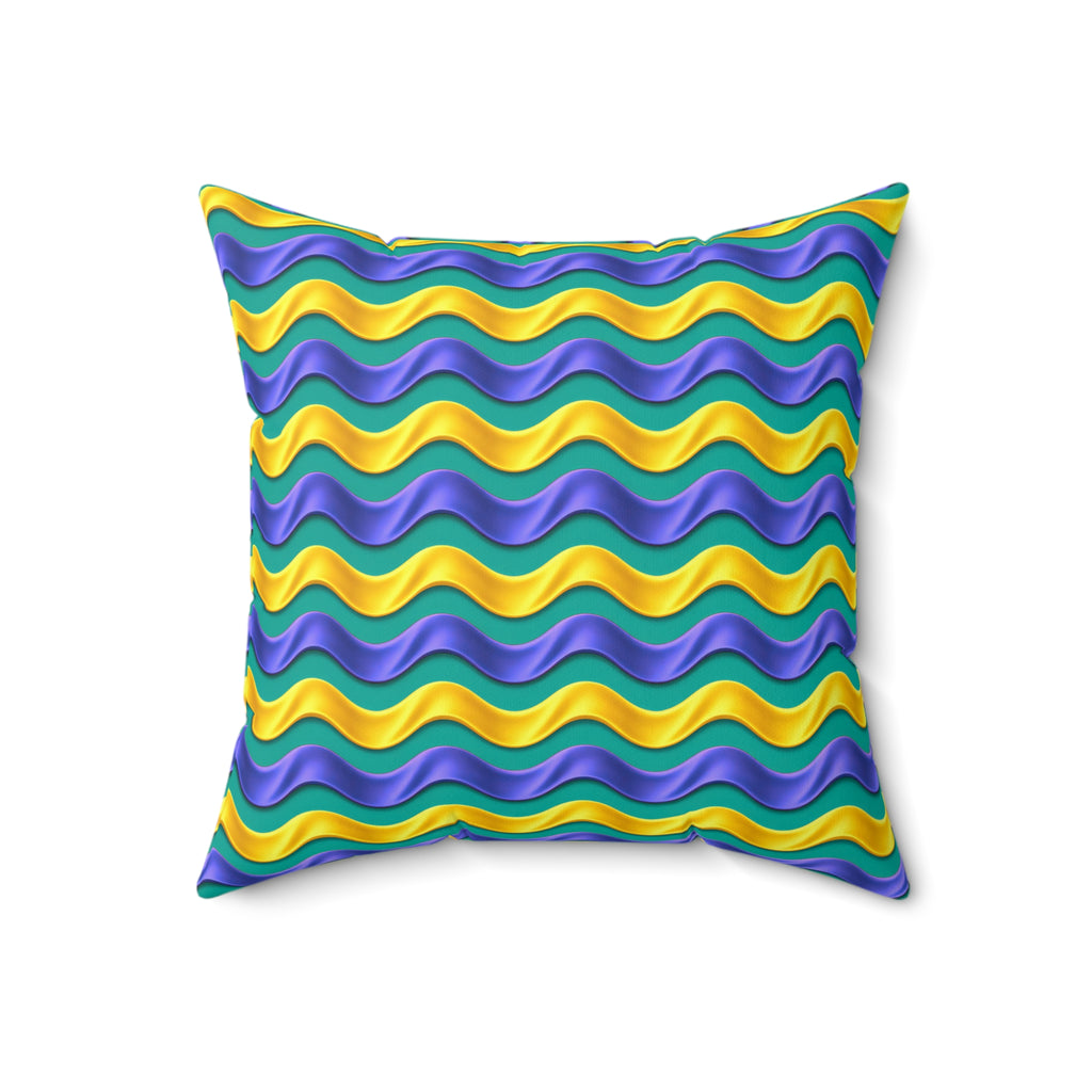 Satin Wave Bands Faux Suede Cushion – Peacock Jewel