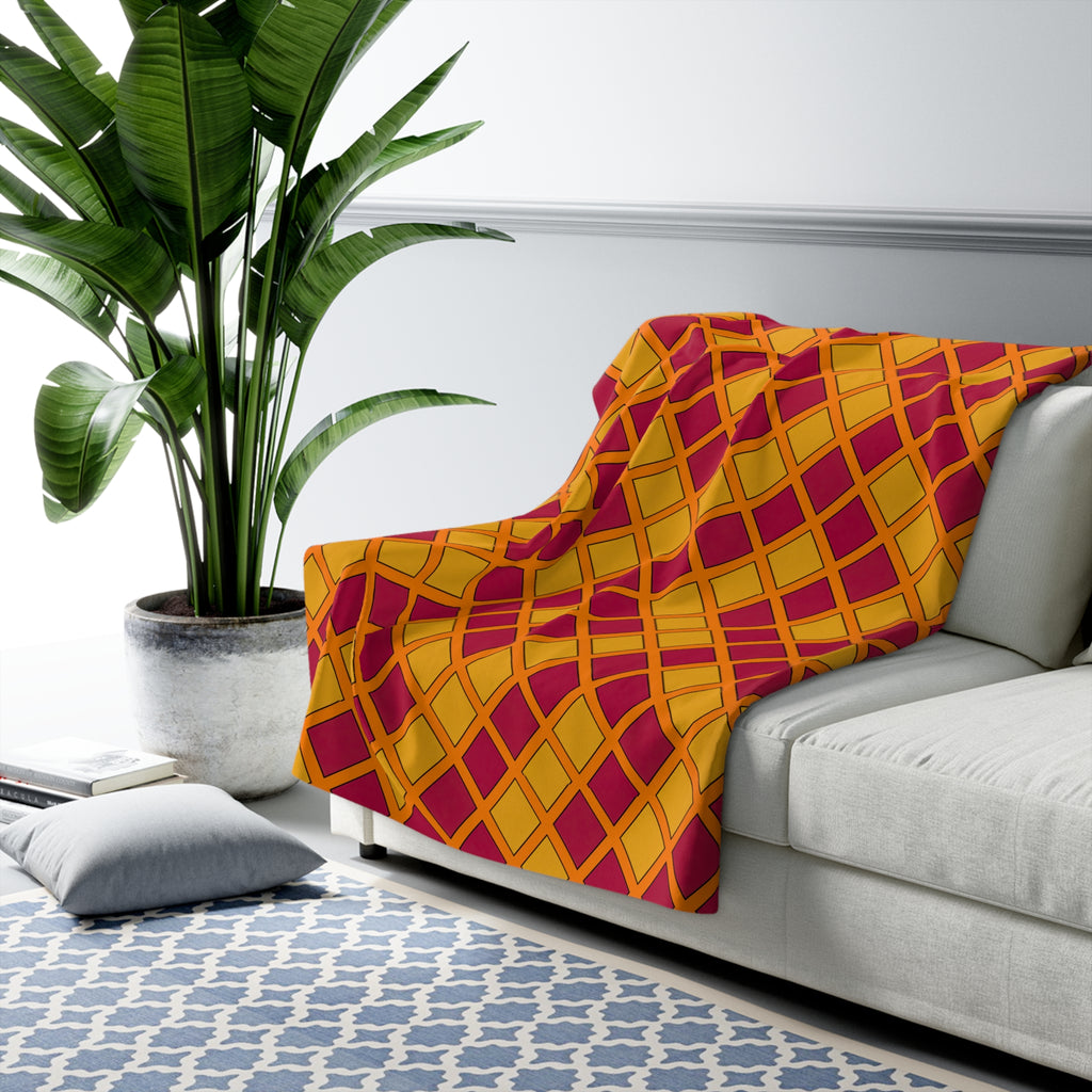 Harlequin Gold Grid Sherpa Fleece Blanket – Cranberry Spice