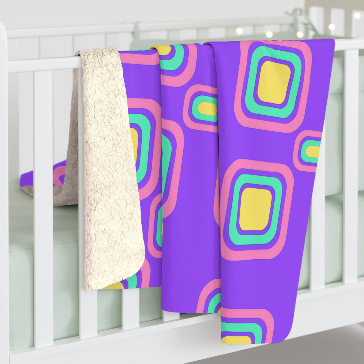 Big Ripple Squares Sherpa Fleece Blanket – Candy Pastel on Grape