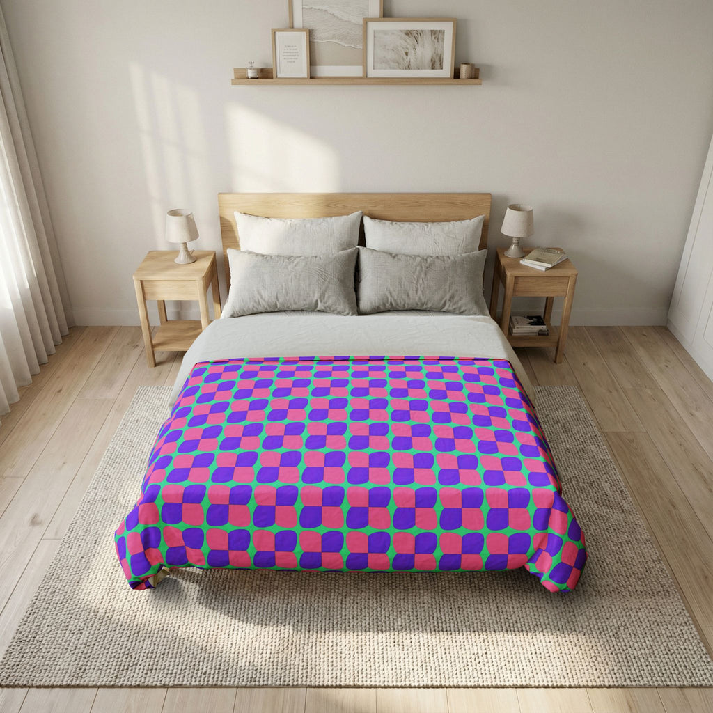 Bold Bulge Checker Cotton Duvet Cover – Candy Pastel on Grape