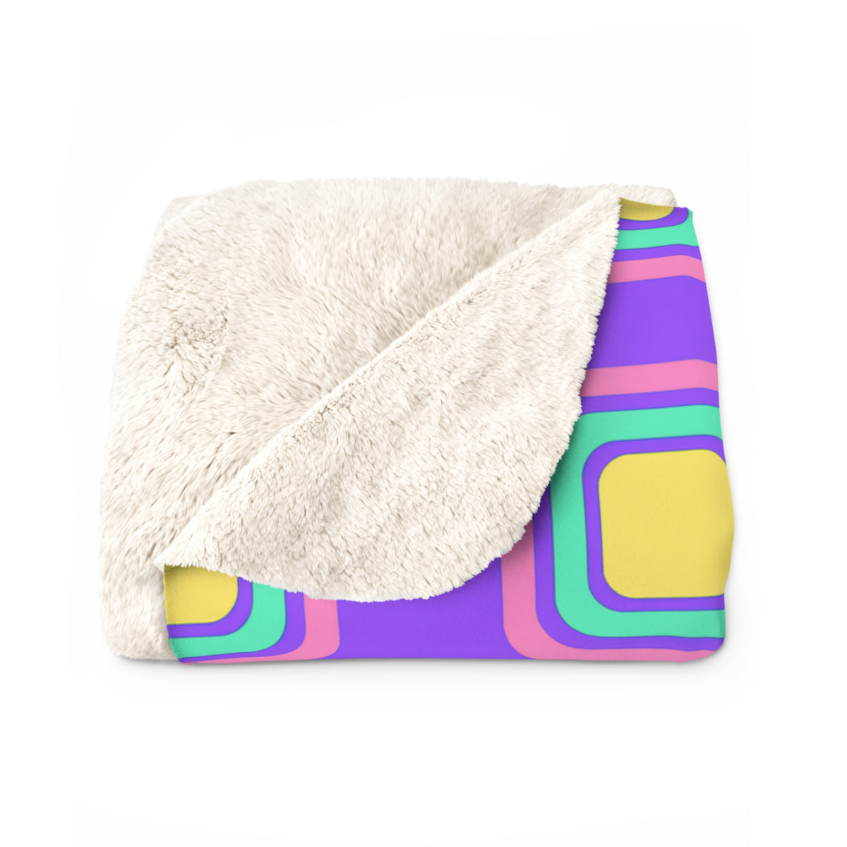 Big Ripple Squares Sherpa Fleece Blanket – Candy Pastel on Grape