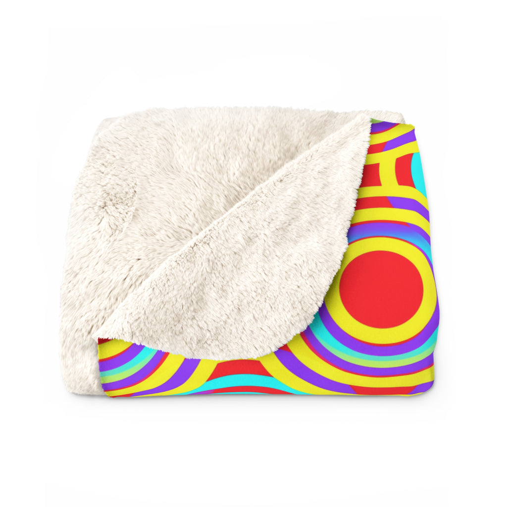 Interlocking Ring Ripples Sherpa Fleece Blanket – Op-Art Circles Pattern