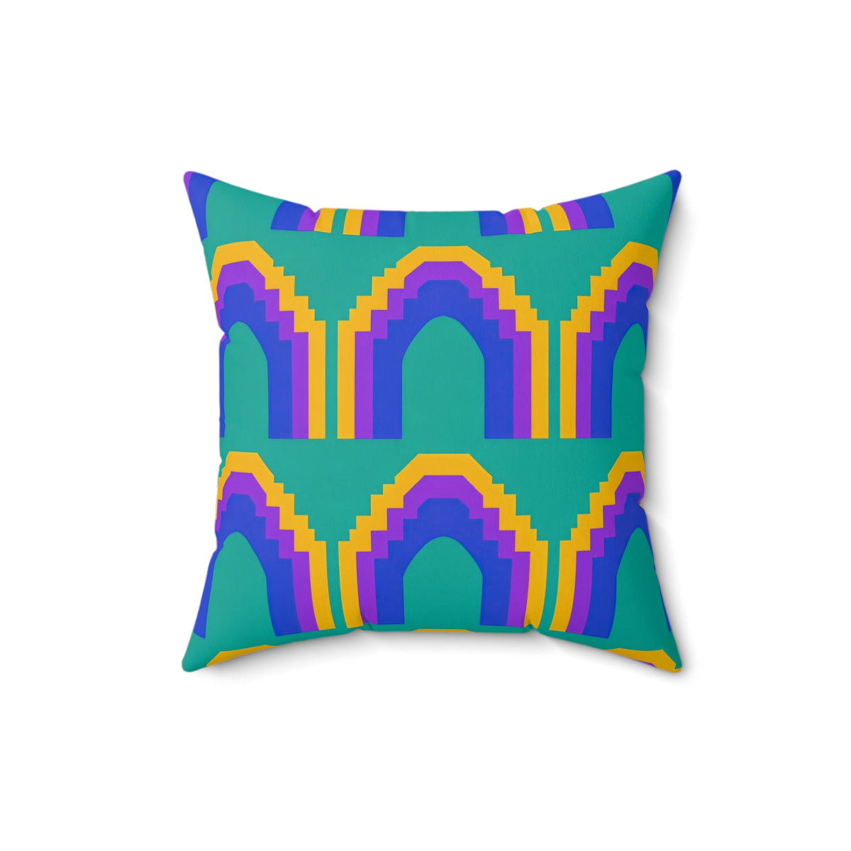 Grand Stepped Arches Faux Suede Cushion – Peacock Jewel