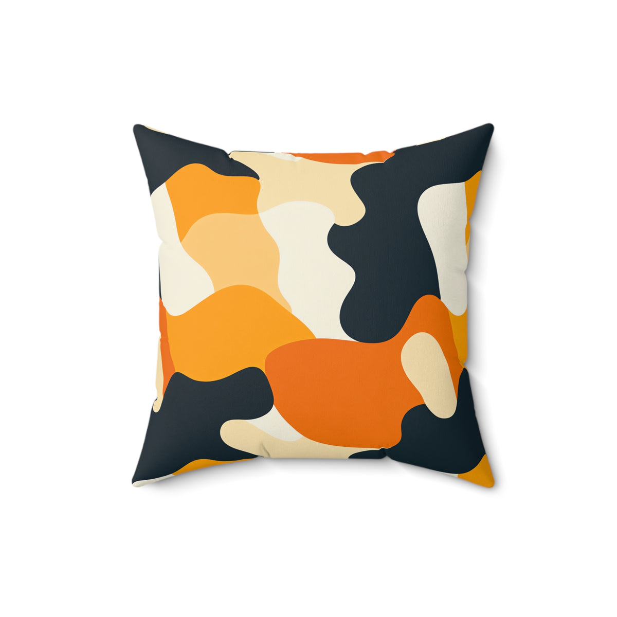 Orange Blob Camo Faux Suede Cushion – Abstract Shapes Pattern