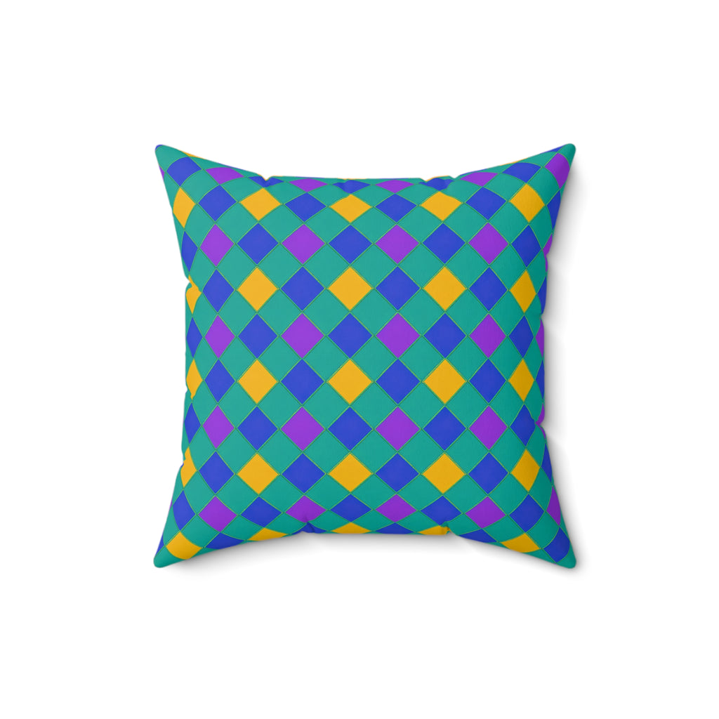Jewel Harlequin Check Faux Suede Cushion – Peacock Jewel