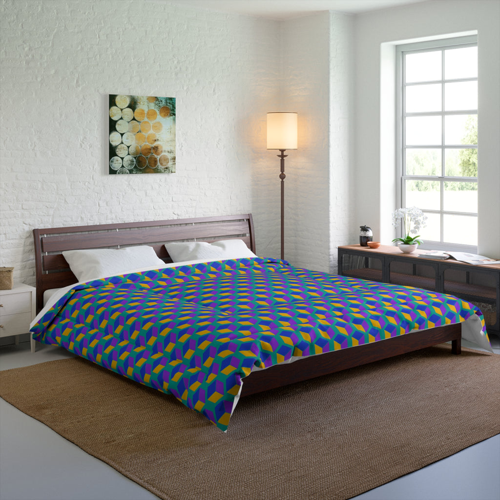 Giant Faceted Cubes II Comforter – Peacock Jewel