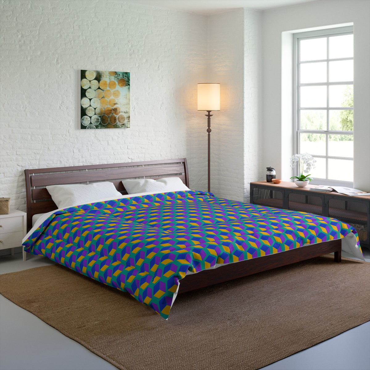 Giant Faceted Cubes II Comforter – Peacock Jewel
