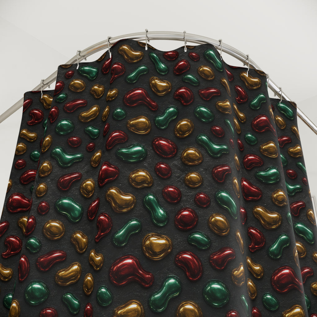 Garnet Emerald Blobs Shower Curtain – Liquid Chrome Pattern