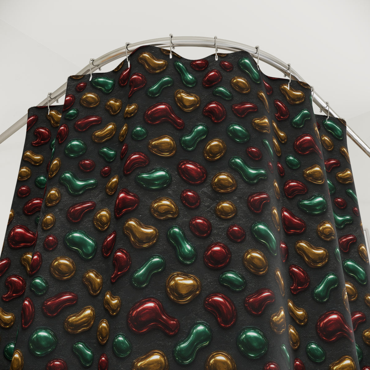 Garnet Emerald Blobs Shower Curtain – Liquid Chrome Pattern